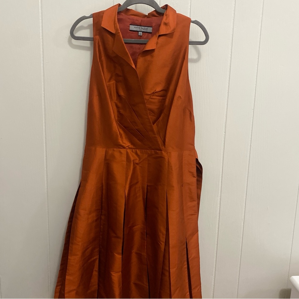 Anne Klein Orange Dress Sleeveless Belted 100% Silk Size 14 - Picture 10 of 10